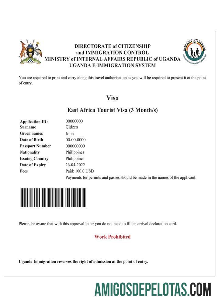 UGANDA E Visa exemplo real